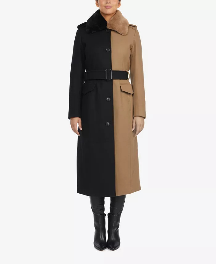 Women's Belted Maxi Wool with Removable Faux Fur Collar Coat | Macys (US)