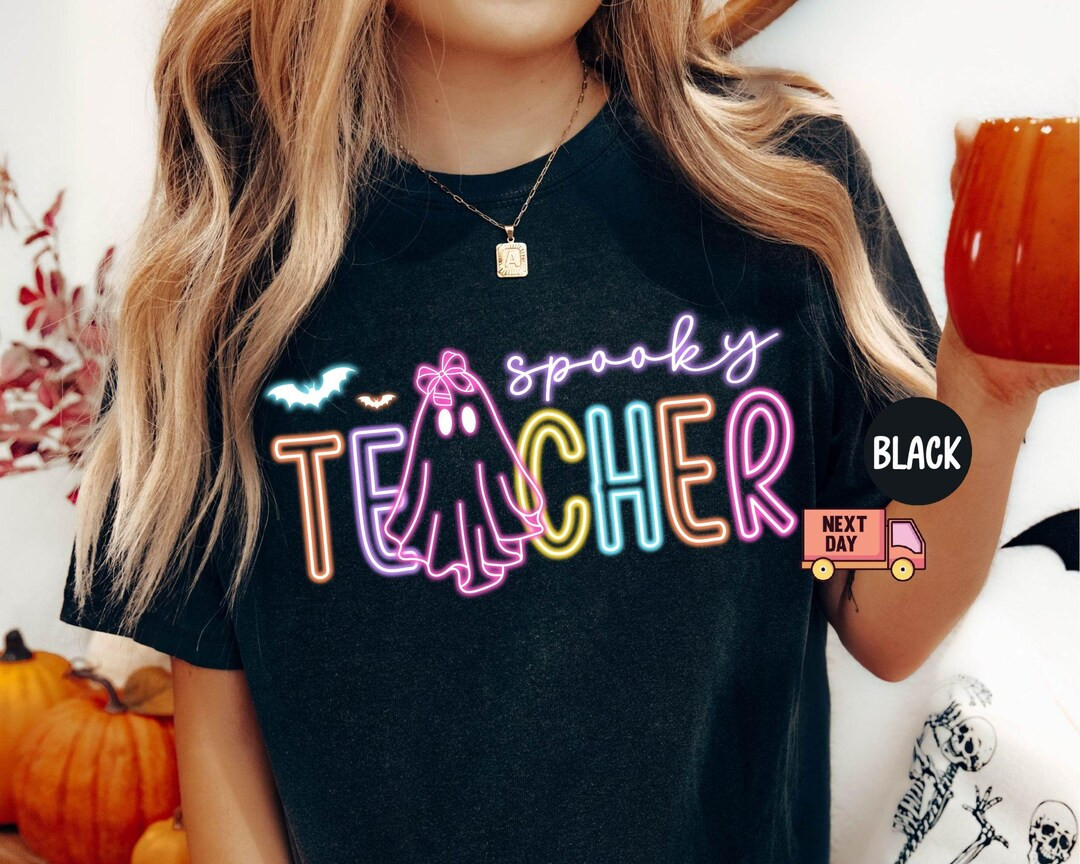 Comfort Colors® Neon Halloween Teacher Shirt, Trendy Neon Halloween Shirt, Neon Ghost Teacher Sh... | Etsy (US)