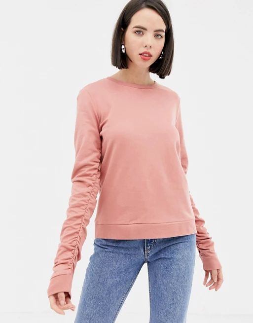 Pieces Ruched Sleeve Sweatshirt | ASOS US