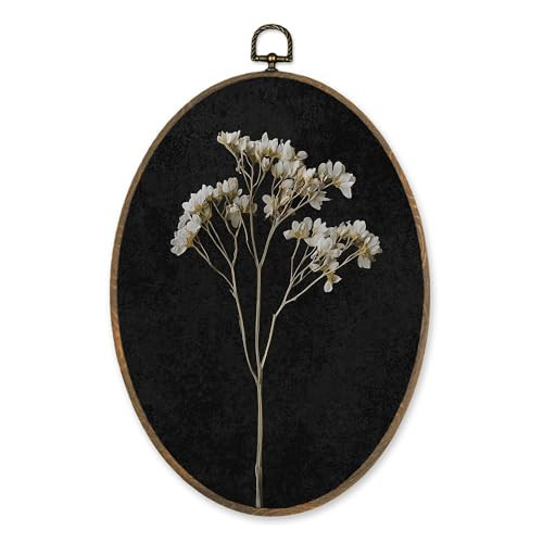 LKETW Dark Moody Floral Oval Wall Art Decor, Vintage Flower Botanical Oval Canvas Hanging Decor, Farmhouse Retro Floral Wall Decorations for Home Bedroom Living Room, 8.6x11.4 Inch | Amazon (US)