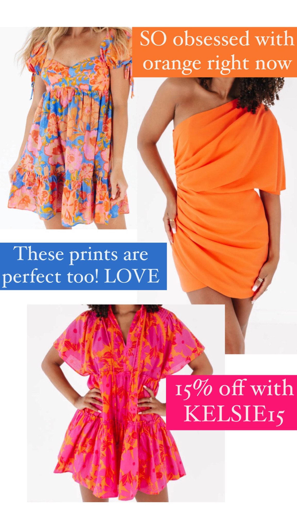 15% off with KELSIE15 
orange dress / orange mini dress / pink and orange dress / vacation dress / floral print dress / summer dresses / wedding guest dresses 

#LTKtravel #LTKstyletip #LTKSeasonal
