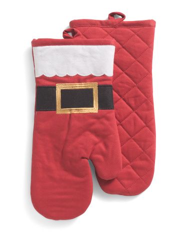 Christmas Kitchen Oven Mitts, Tjmaxx Holiday Kitchen, Set Of 2 Santa Oven Mitts | TJ Maxx