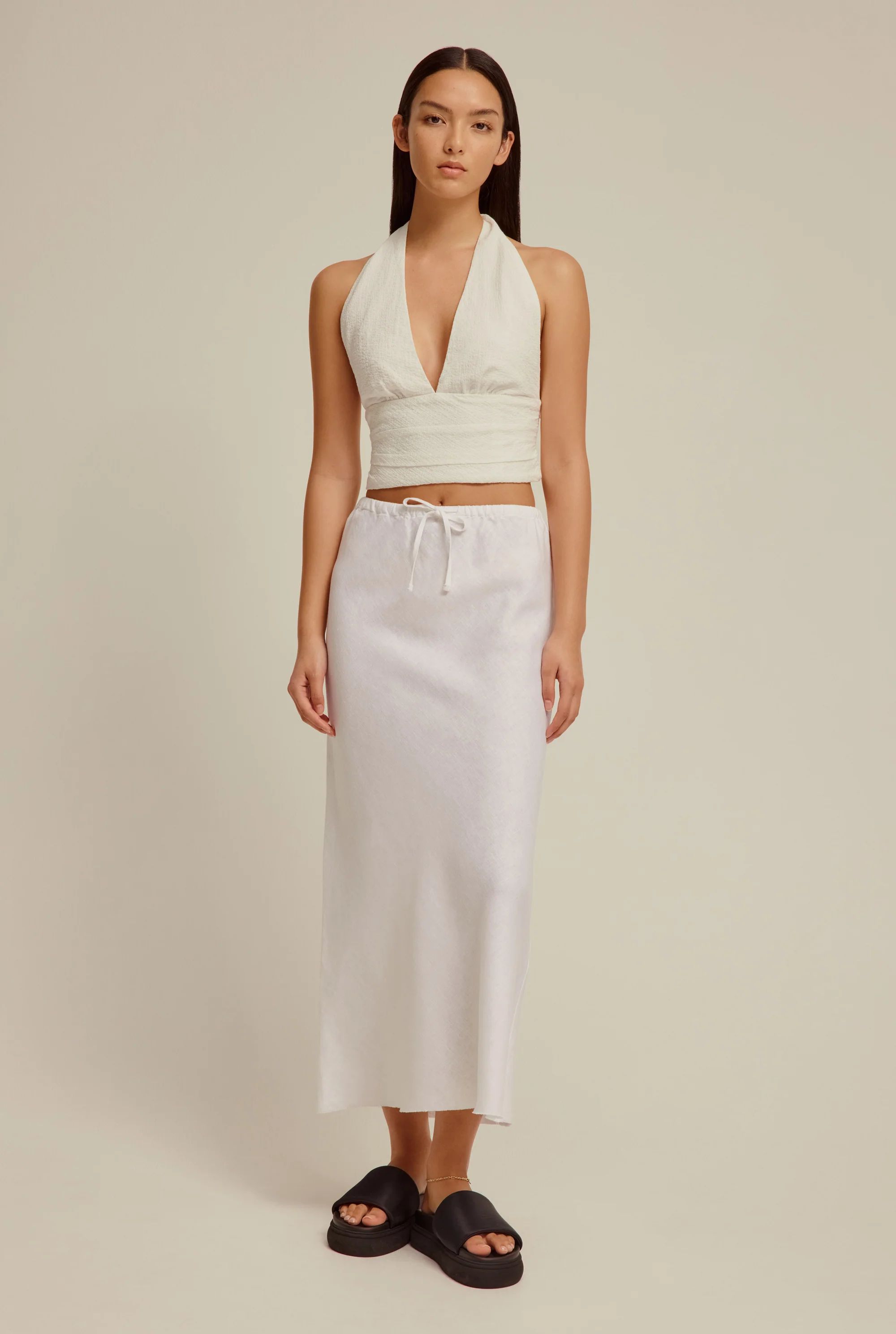 Drawstring Bias Skirt in White | Venroy | Premium Leisurewear designed in Australia | Venroy AU