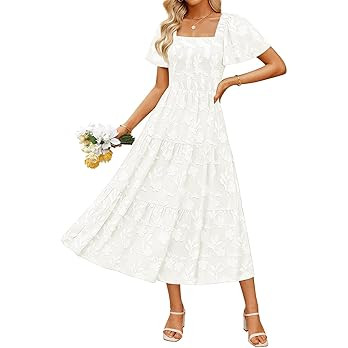 ZESICA Women‘s Summer Boho Floral Midi Dress 2026 Casual Short Sleeve Square Neck Flowy Beach V... | Amazon (US)