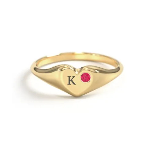 Initial Heart Signet Ring with Gemstone | Jewlr