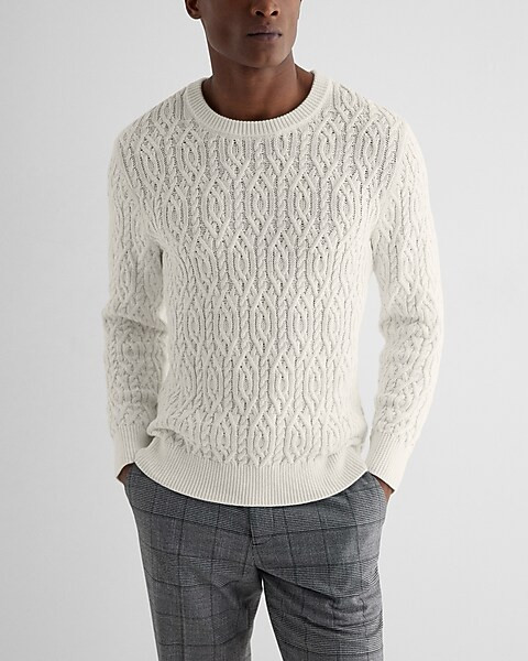 Cable Knit Cotton Crew Neck Sweater | Express