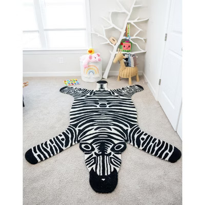 Unique Loom Playtime Kids Wool Collection Area Rug - Zebra (5' 1" x 8'  Black and White) | Target