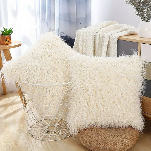 2 Packs Fluffy Plush Square Waist Throw Pillow Case Home Room Decor | Walmart (US)