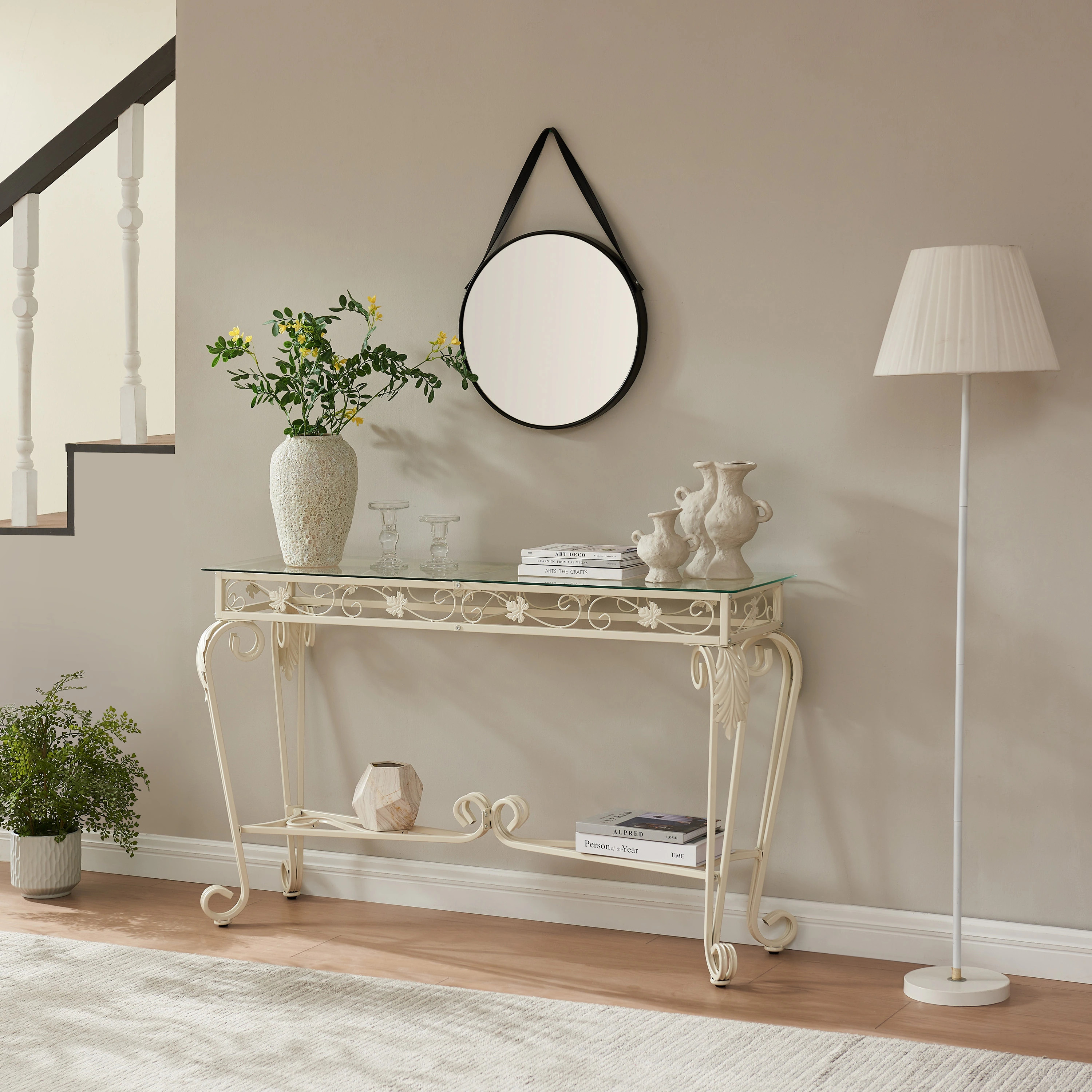 Modern Style Fancy Glass and Metal Table for Entrance, Console Tables for Entryway, Sturdy Hallway Table with Storage | Bed Bath & Beyond