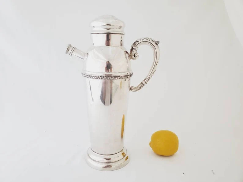 Classic XXL Silver Cocktail Shaker Mid Century Martini Pitcher Screw Cap Spout Vintage Barware Ba... | Etsy (US)