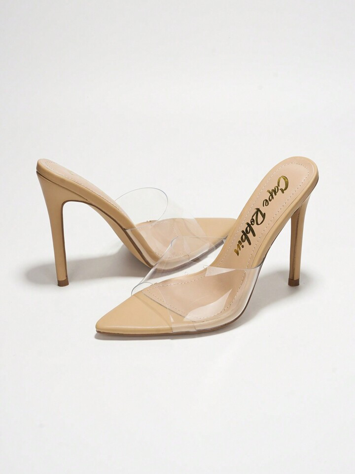 Berry Slip-On Pointy Toe Heels With Clear Upper | SHEIN