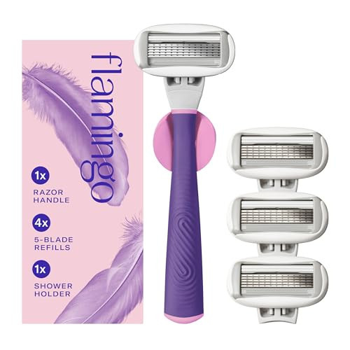 Flamingo Shaving Razor Set for Women - Original Razor Handle, 4 Blade Refills, and Shower Holder - Electric Orchid | Amazon (US)