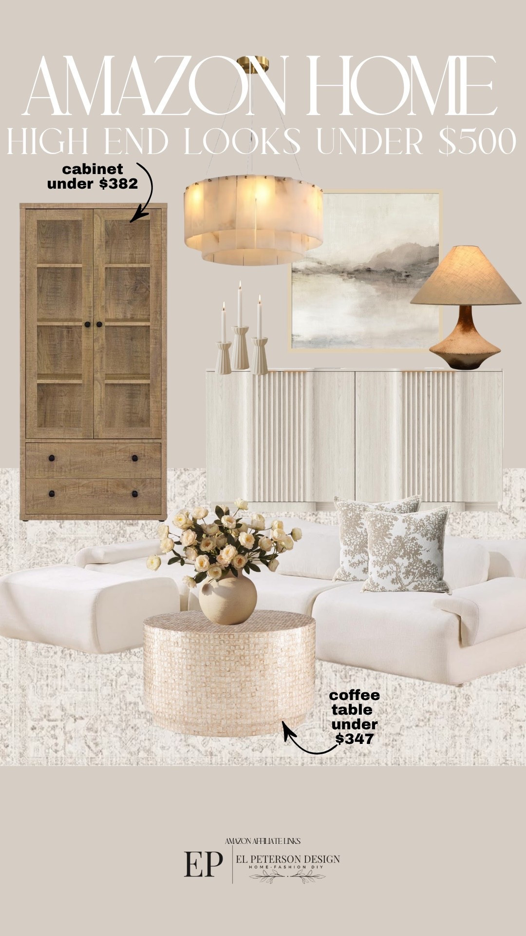 Amazon
Cabinet
Rug
Pendants light
Sideboard
Coffee table
Sectional 
Pillows
Lamp
Artwork
Candle holder 

#LTKHome