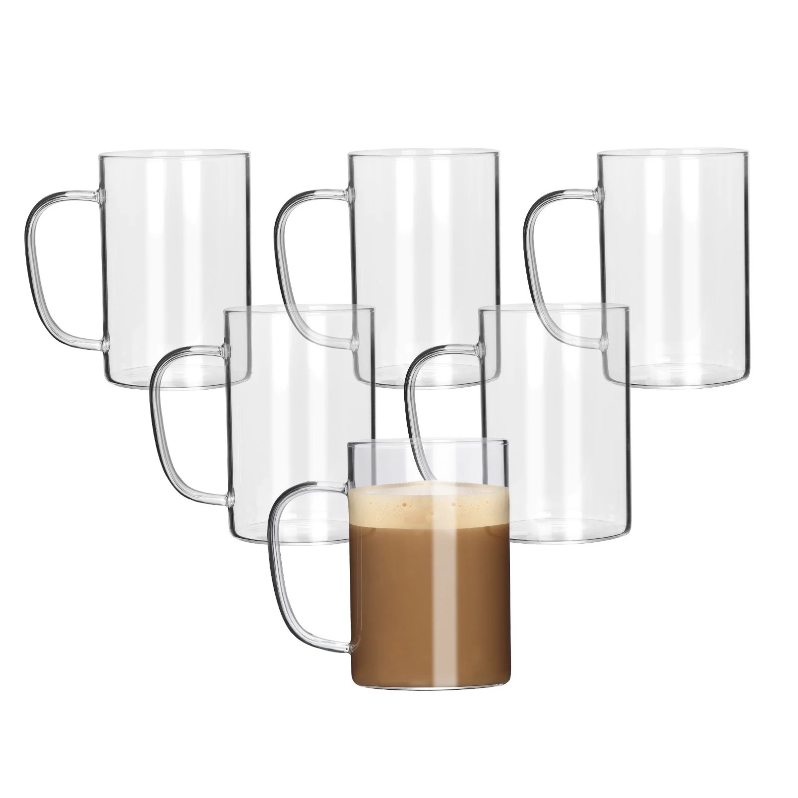 Coffee Mug Set of 6, Clear Glass Cups 15oz (450ml) for Juice Milk Tea Coffee | Walmart (US)