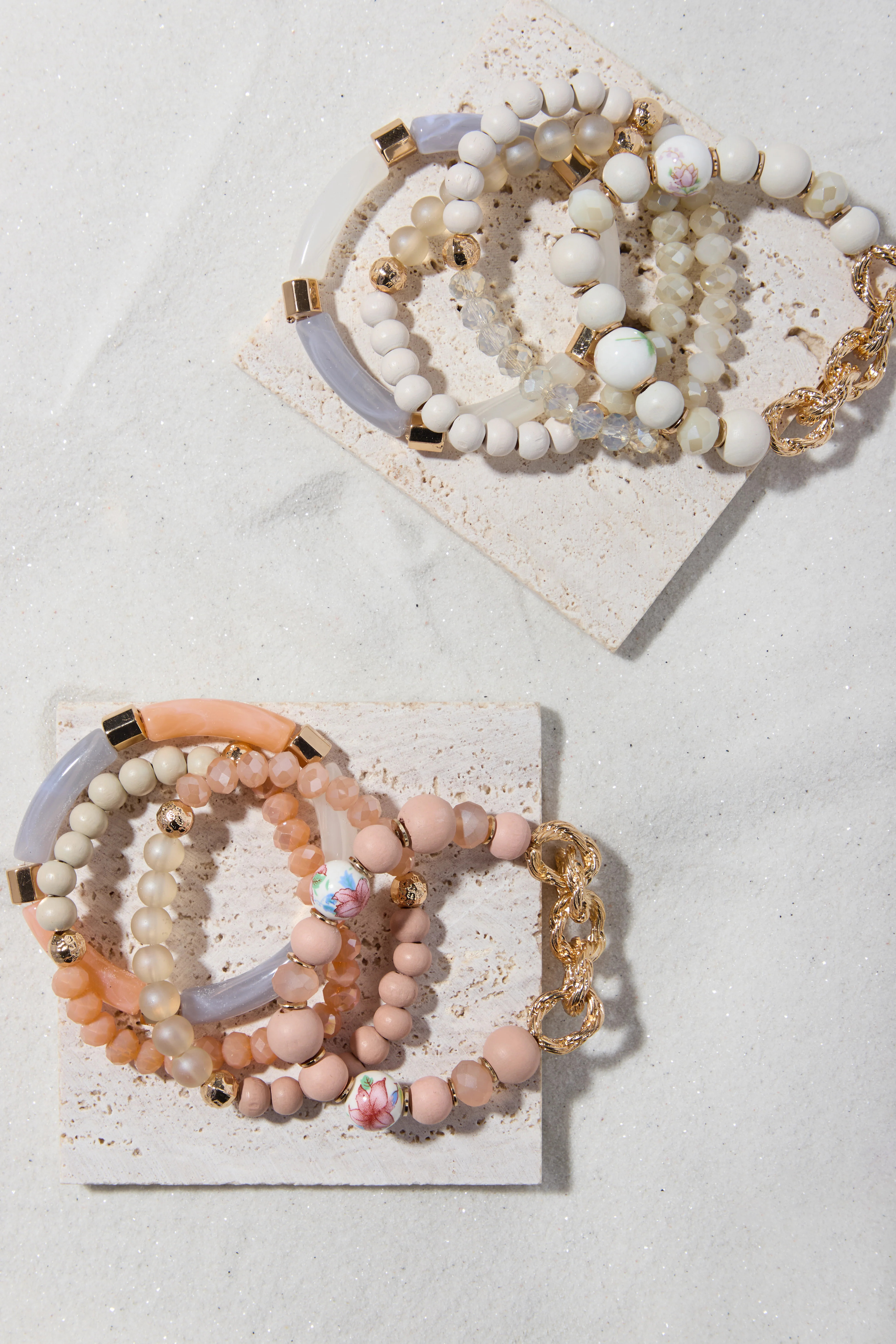 Beaded Wood Chain Link Bracelet Set | Saachi