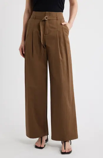 MANGO Cubo Patalon Belted Cotton Blend Pants | Nordstrom | Nordstrom