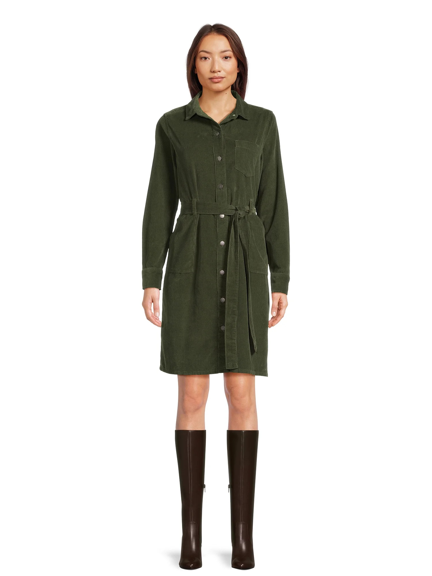 Time and Tru Women's Belted Utility Dress with Long Sleeves | Walmart (US)