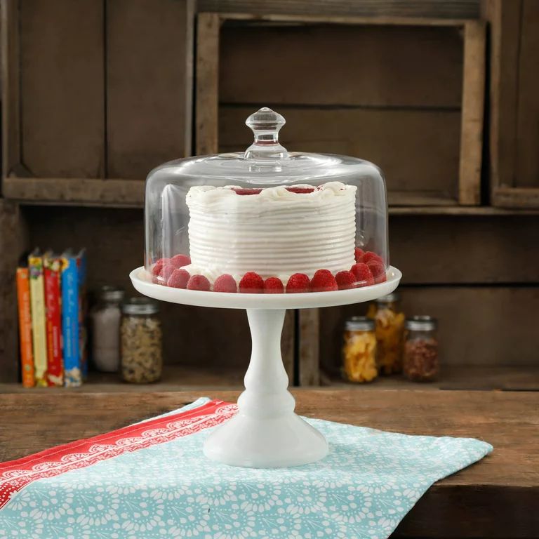 The Pioneer Woman Timeless Beauty 10-inch Cake Stand with Glass Cover, Milk White | Walmart (US)