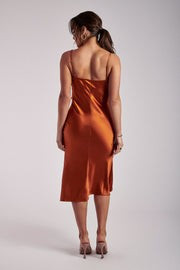 Tabitha Cowl Neck Midi Dress - Burnt Orange | MESHKI US