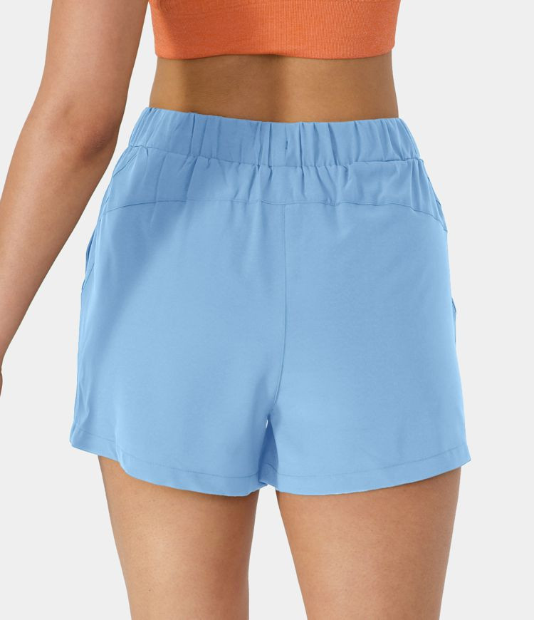 Women’s High Waisted Elastic Waistband Drawstring Ruched Side Pocket Casual Shorts 3" - HALARA | HALARA