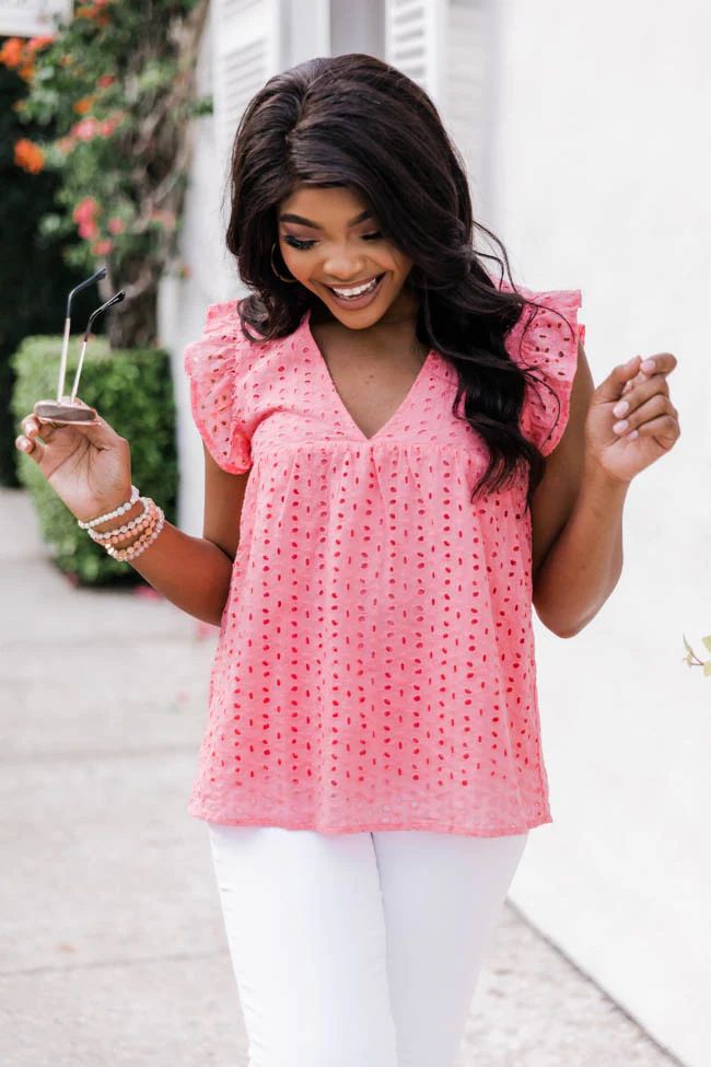 Loving Soul Eyelet Babydoll Pink Blouse | The Pink Lily Boutique