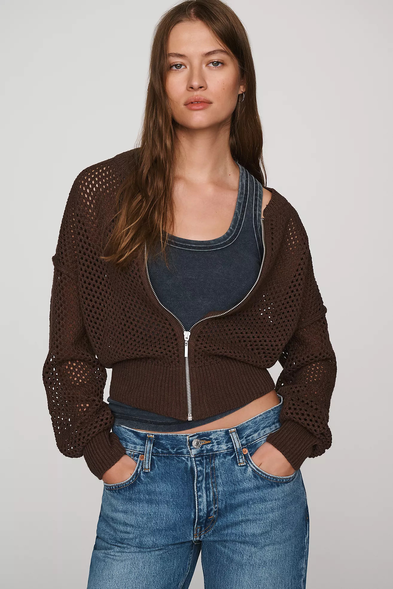 Pilcro Juniper Open-Knit Bomber Cardigan | Anthropologie (US)