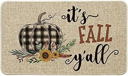 Artoid Mode It's Fall Y'all Watercolor Buffalo Plaid Pumpkin Decorative Doormat, Fall Thanksgivin... | Amazon (US)