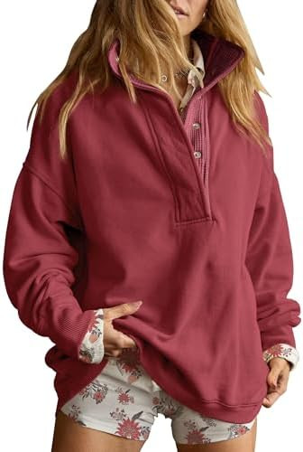 Gacaky Sweatshirt for Women Oversized Henley Neck Pullover Top Fall Outfits | Amazon (US)