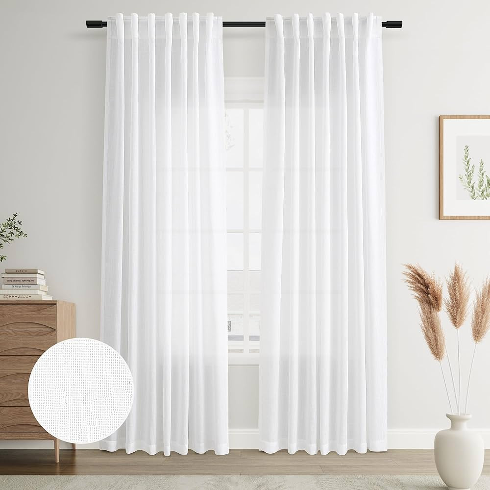 Joywell White Back Tab Rod Pocket Linen Curtains 84 Inches Long 2 Panels for Living Room Bedroom ... | Amazon (US)
