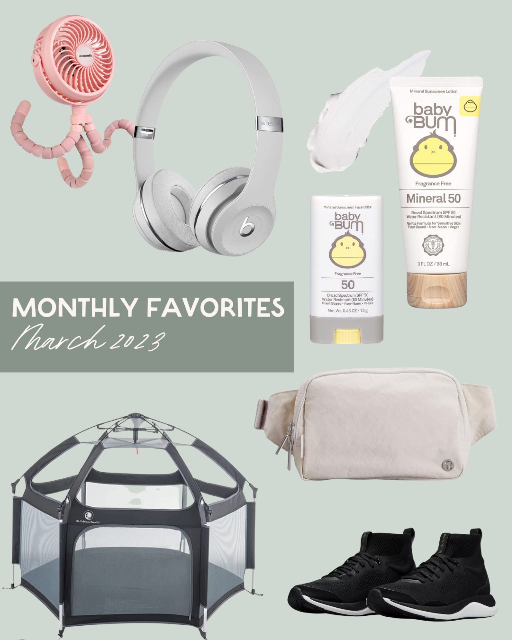 My fave finds for March. Spring faves, spring favorites, monthly faves | monthly roundup | february faves | feb favorites | winter faves | my monthly favorites | first time mom | affordable clothes | cozy clothes | hair care | self care | Lululemon | beats headphones | beats | wireless headphones | bluetooth headphones | outdoors | sunscreen | baby travel essentials | California co | pop n go play pen | sun bum sunscreen | warm weather | outdoors

#LTKSeasonal #LTKbaby #LTKkids