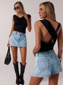 Forever 21 Women's Vintage Street Style Casual Washed Denim Mini Skirt, Spring | SHEIN