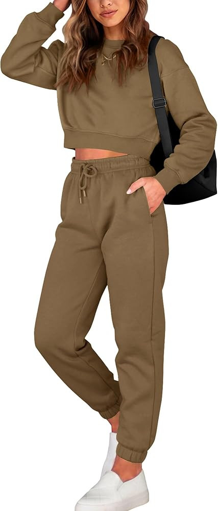 BTFBM Women 2 Piece Outfits Long Sleeve Crop Top Pullover Drawstring Pant Jogger Set Casual Sweat... | Amazon (US)