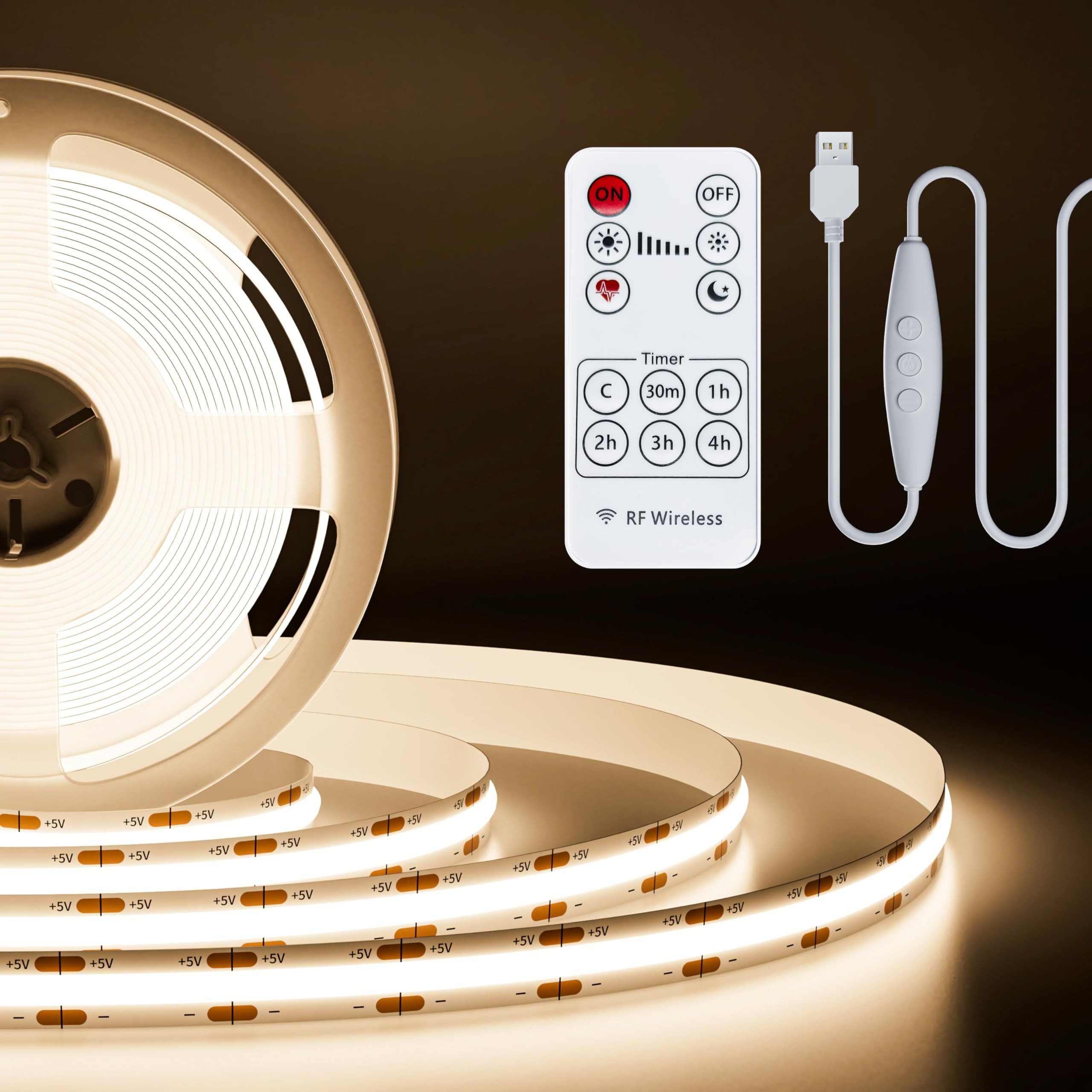 PAUTIX Tira de luz LED COB USB de 5 V, 6.56 pies/6.6 ft, 640 LED, regulable, 4000 K, blanco natur... | Amazon (US)