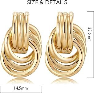 14K Gold Plated Chunky Gold Earrings for Women Knot Link Circle Geometric Drop Dangle Earrings St... | Amazon (US)