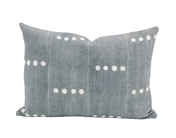 Authentic African Pillow Lumbar Mudcloth Pillow Blue Grey | Etsy | Etsy (US)