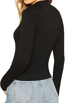 Verdusa Women's Basic Mock Neck Slim Fitted Long Sleeve Pullovers Tee Tops | Amazon (US)