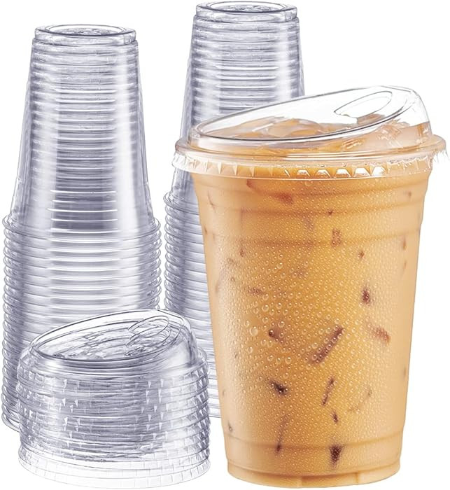 GUSTO Clear Plastic Cups with Lids [16 oz - 100 Count] - Disposable Iced Coffee Drink Cups with S... | Amazon (US)