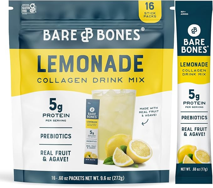 Bare Bones Lemonade Collagen Peptides Powder Drink Mix Packets | 5g Protein | Naturally Sweetened... | Amazon (US)