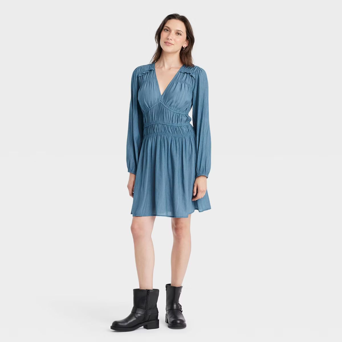 Women's Long Sleeve Smocked Ruffle Mini A-Line Dress - Universal Thread™ | Target