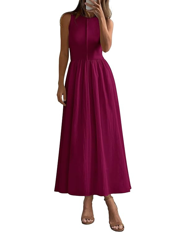 PRETTYGARDEN Maxi Dresses for Women 2026 Summer Casual Sleeveless Patchwork Flowy Vacation Sundre... | Amazon (US)