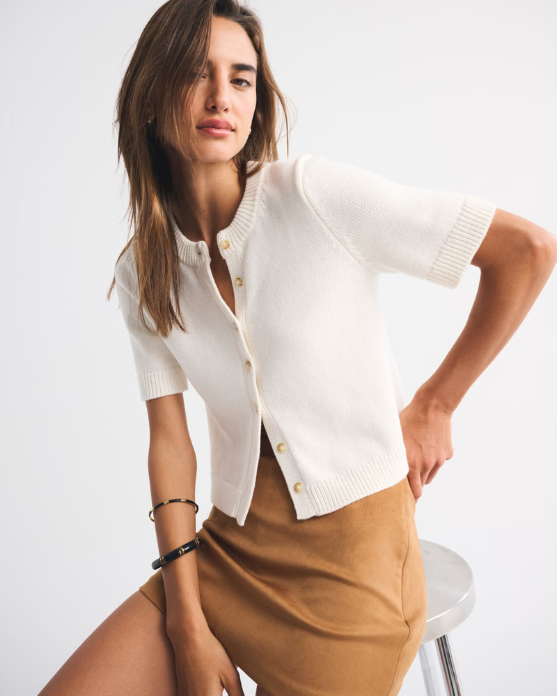 Women's Short-Sleeve Crew Cardigan | Women's Tops | Abercrombie.com | Abercrombie & Fitch (US)