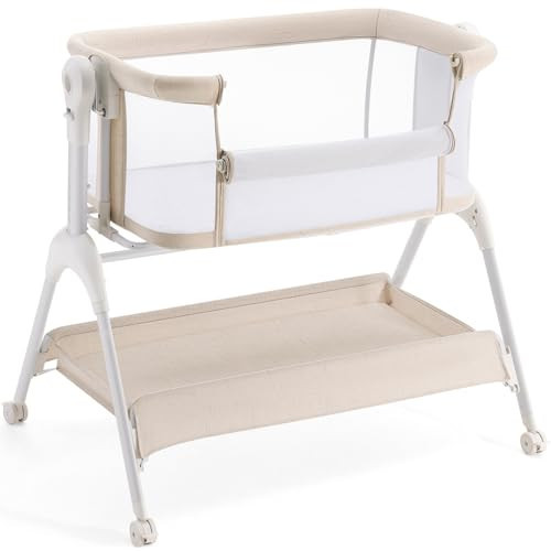 HARPPA Cuddly Baby Bassinet, 3 in 1 Rocking Bassinet with Mattress and Sheet, Full Mesh Sides, Adjustable Bedside Sleeper with Wheels for Newborns, Beige | Amazon (US)
