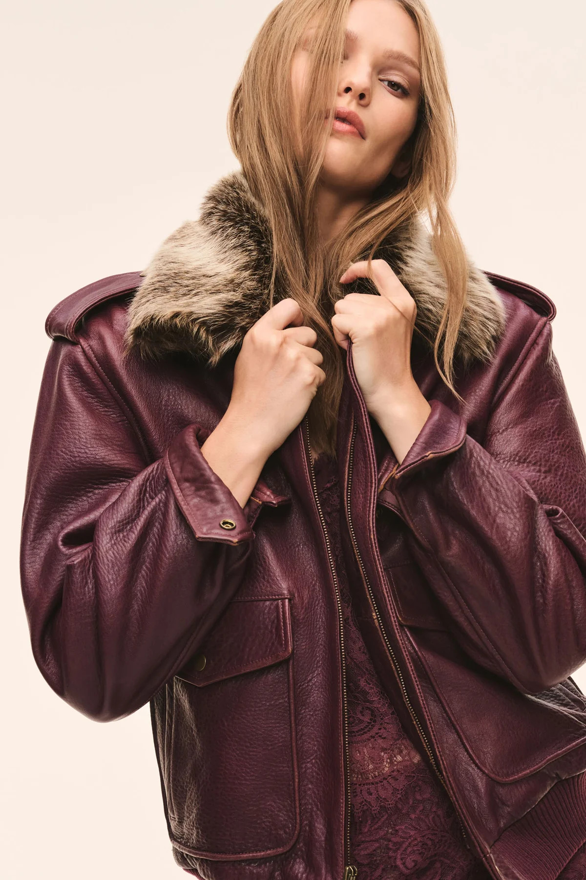 Eveline Leather Bomber Jacket | LoveShackFancy