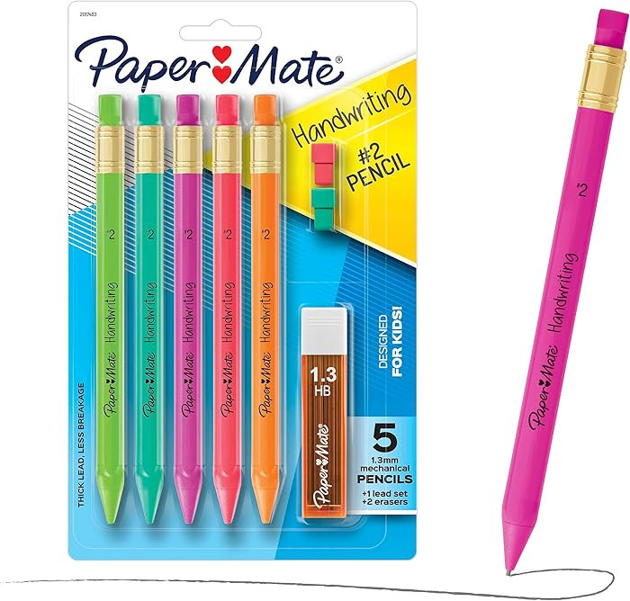 Paper Mate Handwriting Triangular Mechanical Pencil Set with Lead & Eraser Refills, 1.3mm, Fun Barrel Colors, 8 Count | Amazon (US)