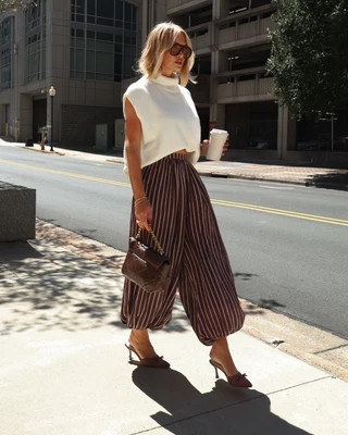 Penny Lane Striped Balloon Pants Brown Stripe / L | VICI