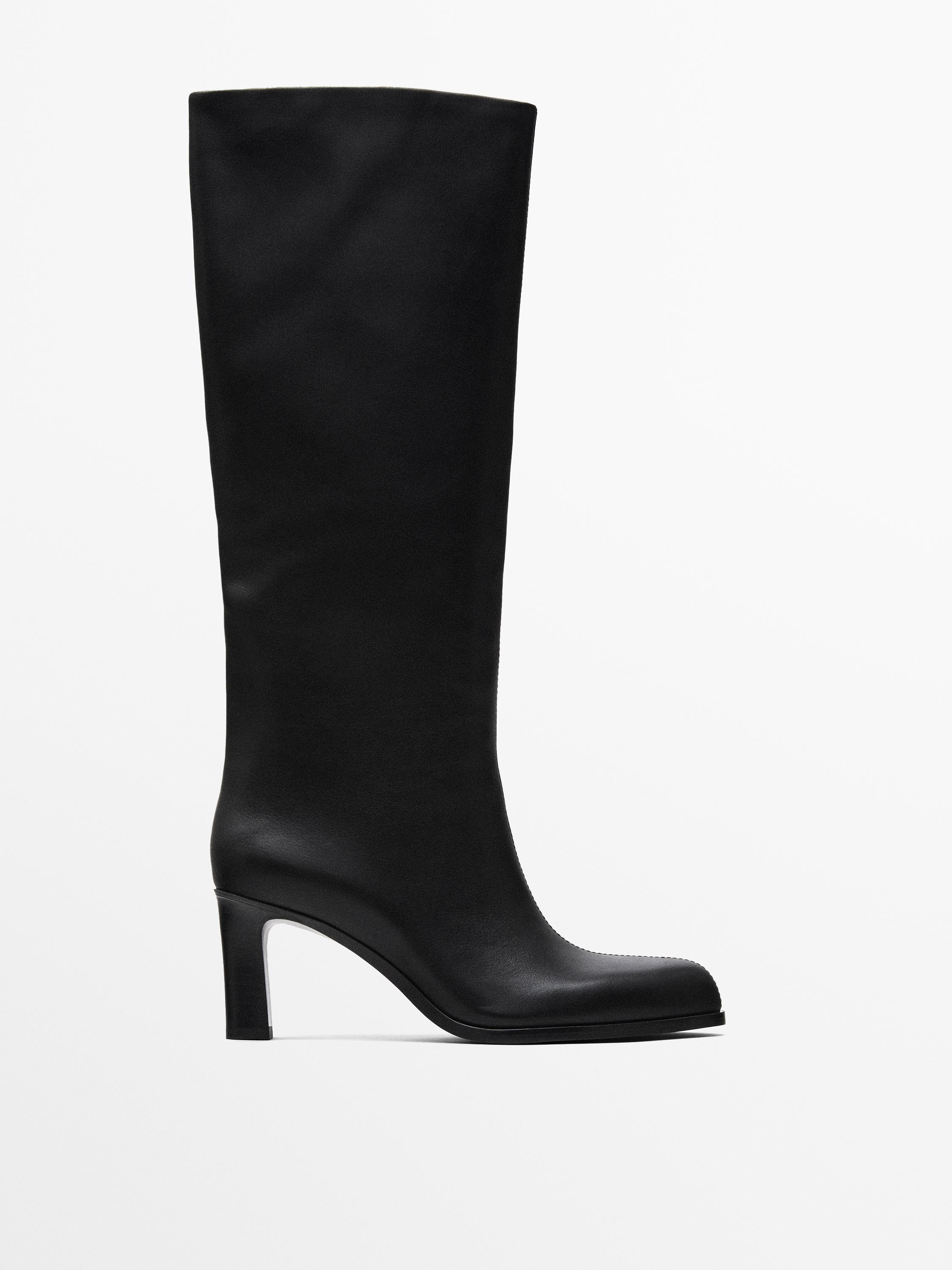 Heeled leather boots | Massimo Dutti US