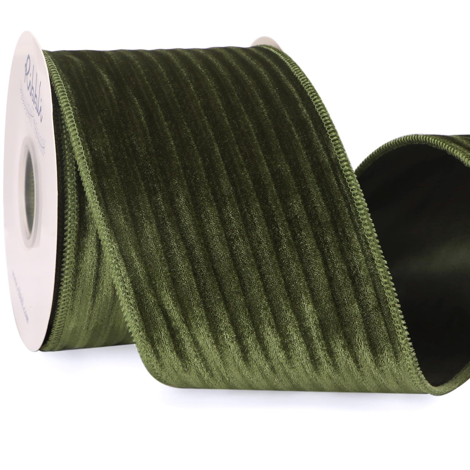 Ribbli Glossy Moss Green Velvet Wired Ribbon 4 Inch Striped Velvet Christmas Ribbon for Gift Wrap... | Amazon (US)