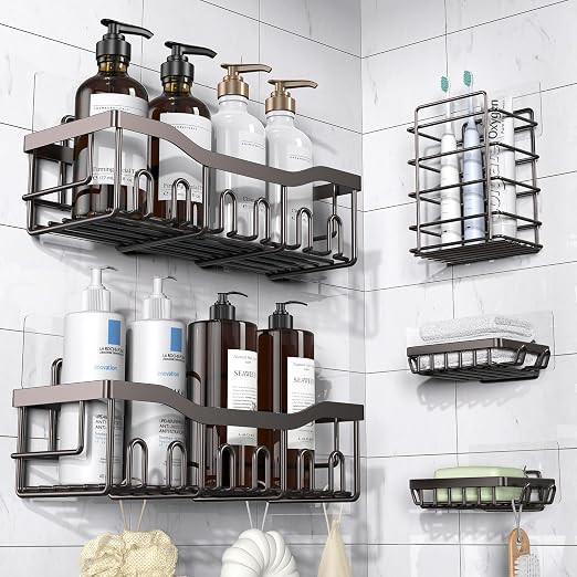 5-Pack Shower Caddy, No Drill Adhesive Shower Organizer, Rustproof Stainless Steel Bathroom Organ... | Amazon (US)