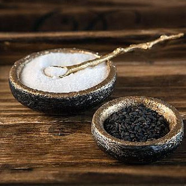 3 Piece Elegant Salt and Pepper Servers with Spoon Set | Antique Farm House