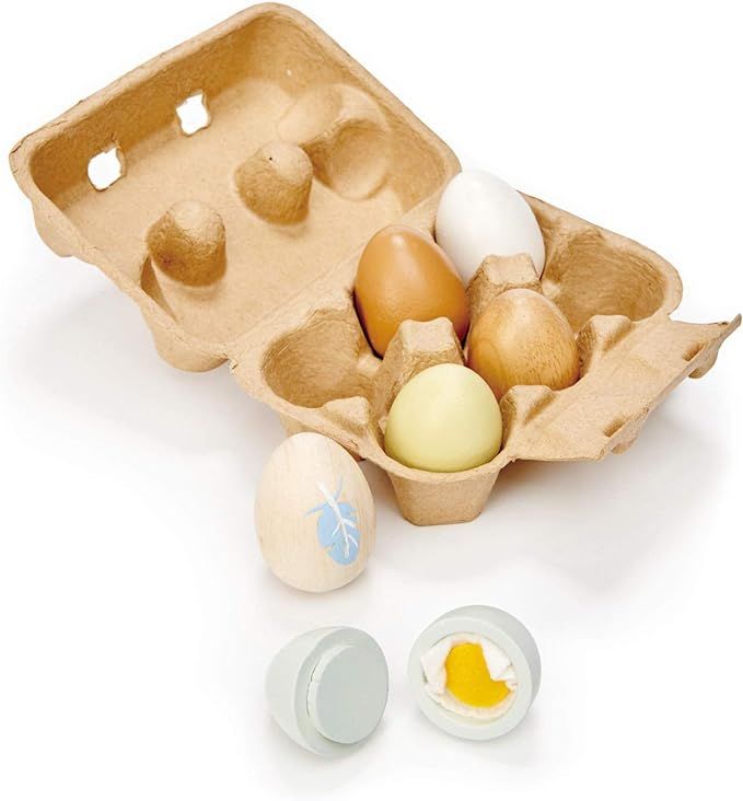Tender Leaf Toys - Wooden Eggs - 7 Pieces Pretend Food Play Eggs Shopping Game Accessories with A... | Amazon (US)
